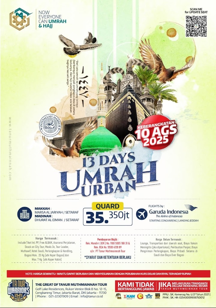 Paket Umroh 13 hari (GARUDA) – 10 Agustus 2025