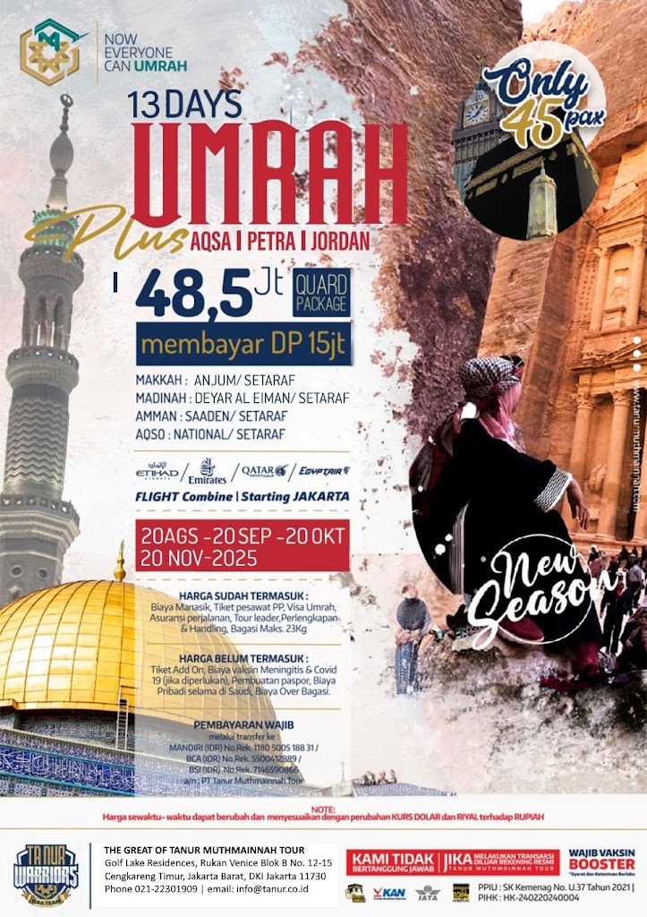 Paket Umroh Plus Aqso 13 hari - Agustus, September, Oktober, November 2025